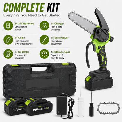 🌿 6-Inch Cordless Mini Chainsaw – Brushless 900W Pruning Saw with 2 Batteries